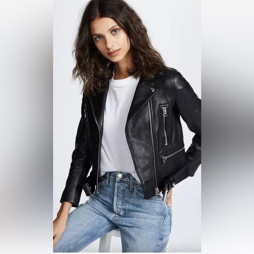 SOLD ACNE STUDIOS Black Mock Leather Biker Jacket 32 XXS 0 RARE SIZE